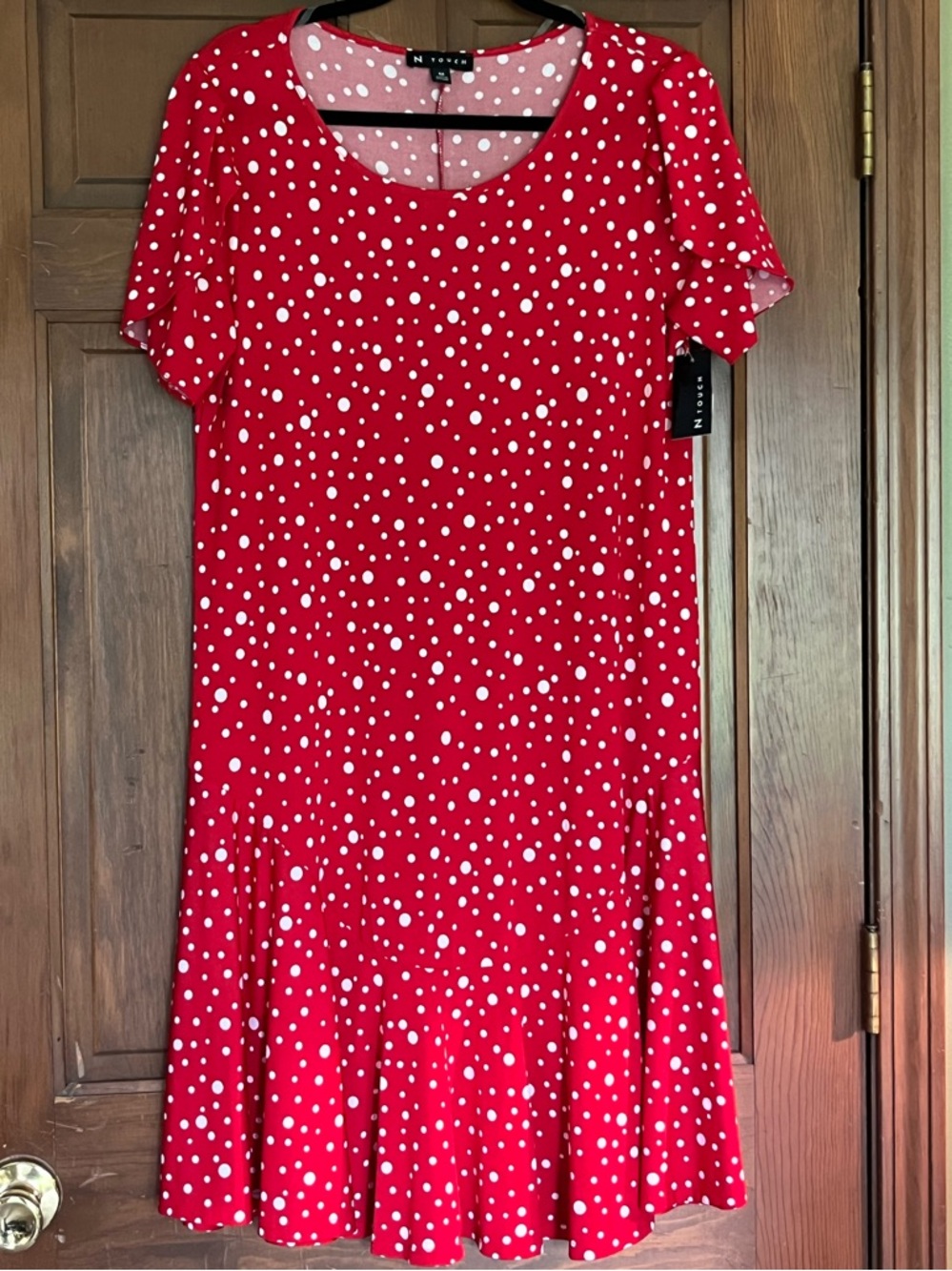 New Medium Red Midi Dress with White Polka Dots by N Touch